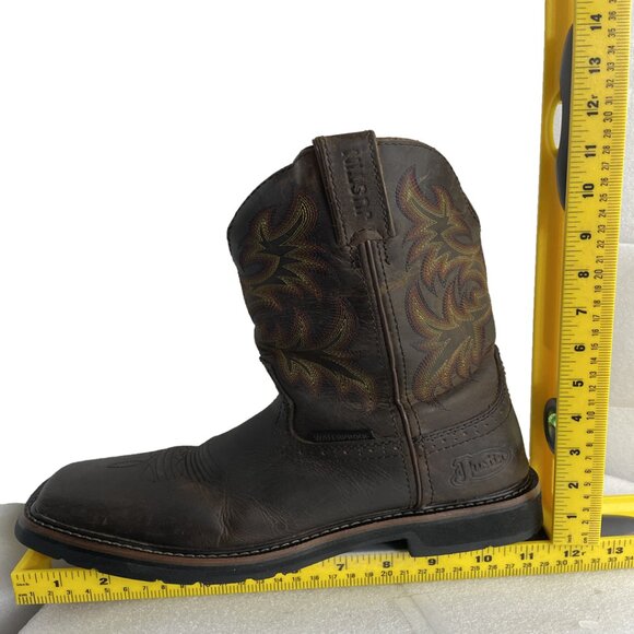 Justin Waterproof Leather Western Square Toe Cowboy Work Biker Boots Men's 8 D - Picture 13 of 14